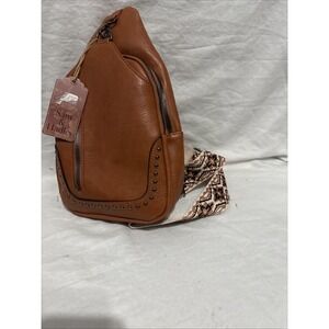 Sam & Hadley Brown Faux Leather‎ Sling Backpack Boho
